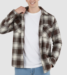 Camisas de Franela para Hombre con Logotipo OEM Personalizado Directo de Fábrica al por Mayor, Chaqueta a Cuadros Casual con Botones, Camisa de Manga Larga con Bolsillos - Product Image 2