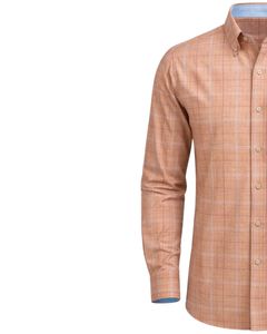 Camisa de Vestir Personalizada para Hombre, Corte Entallado, Diseño a Cuadros Color Durazno, Manga Larga, Cierre de Botones, Estilo Casual y Formal para Oficina, Ligera, Mezcla de Algodón, OEM - Product Image 3