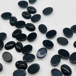 Onyx noir naturel, forme ovale, cabochon, dos plat, pierre précieuse non montée pour la création de bijoux - Product Image 4