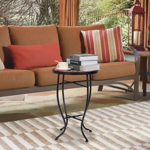 Tavolo da Esterno 35*35*52cm in Vetro e Plastica con Mosaico Mandala Rosso Bruciato, Design Elegante - Product Image 3