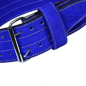 Ceinture de musculation en cuir de vache bleu respirante et antidérapante avec fermeture auto-agrippante réglable – Protection professionnelle unisexe pour la force - Product Image 5