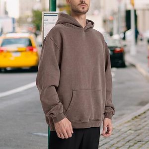 Sudadera con capucha descolorida en blanco para imprimir, estilo oversize, para streetwear, al por mayor - Product Image 2