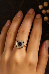 Top Quality 925 Sterling Silver Art Deco Geometric <b>Ring</b> Emerald Cut Black Onyx & Champagne Zirconia <b>Statement</b> Jewelry For Women - Product Image 6