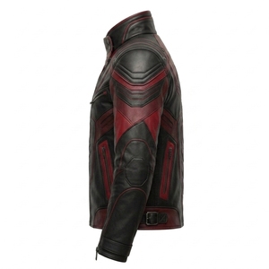 Chaqueta de Cuero Genuino para Hombre, Color Rojo Oscuro, Estilo Motero, Cosplay de Superhéroe, Ropa Exterior para Motocicleta, Corte Ajustado, con Cierre - Product Image 4