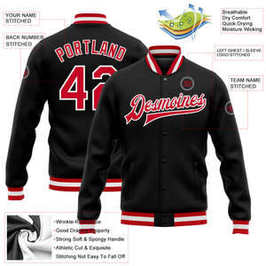 Chaqueta Varsity Premium Negra y Roja para Hombre, Chaqueta de Béisbol Personalizada con Letras, Ropa Deportiva OEM, Chaquetas Varsity Universitarias para Hombre de Gran Resistencia - Product Image 2
