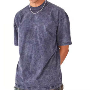 Camiseta de algodón tie-dye para hombre, manga corta, cuello redondo, corte holgado, estilo casual, tejido jersey, color azul liso. - Product Image 4