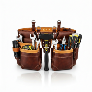 Cinturón de herramientas de cuero 100% auténtico de primera calidad con bolsa y liberación rápida para carpintero y construcción en oferta - Product Image 1