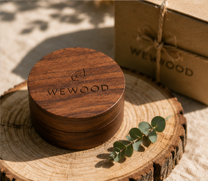 WEWOOD OEM Luxury Round Walnut Wooden Magnetic Closure Engraved Engagement <b>Ring</b> Box with Soft Velvet Lining - Product Image 3
