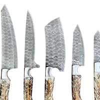 Ensemble de couteaux de chef en acier Damas, ensemble de couteaux de cuisine cinq pièces, couteaux de boucher et de filetage, couteaux à manche en pin blanc