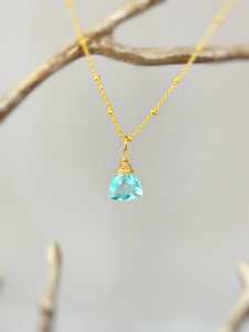 Collier Topaze Bleu Ciel en Or 14 carats, Argent Sterling et Or Rose, Pendentif en Pierre Précieuse, Quartz Bleu, Bijou Fait Main, Pierre de Naissance de Novembre - Product Image 2