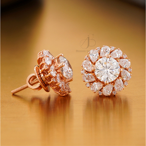 14K Rose Gold 3.61 CT Lab Grown Floral Halo Diamond Stud <b>Earrings</b> IGI Certified 18K Gold Plated PT950 Material Screw <b>Back</b> - Product Image 4