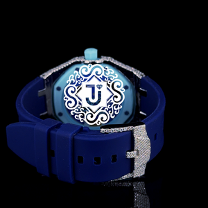 Reloj de Lujo con Esfera Azul, Octagonal, de Latón, Cristal de Zafiro, Cuarzo, Bisel con Pedrería, Correa de Goma, Escala de Barra, Estilo Elegante, 42mm - Product Image 5