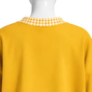 Sudadera Oversize Amarillo Mostaza para Hombre con Cuello y Dobladillo a Cuadros, Manga Larga, Estampado Gráfico, Estilo Casual Urbano - Product Image 4