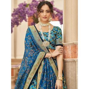 Astonishing Blue <b>Sequins</b> Work <b>Art</b> Silk Sangeet Wear Lehenga Choli - Product Image 5