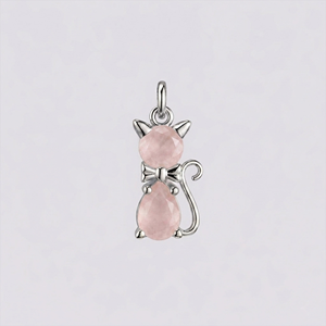 Colgante de Gato de Cuarzo Rosa, Chapado en Oro Rosa, con Piedra de Cuarzo Rosa Facetada, Amuleto de Gato Adorable, Joyería de Animales, Colgante para Collar, Regalo para Él - Product Image 6