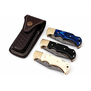 High Quality Industrial Grade Damascus Steel Pocket Knife Custom Handmade Folding Knife Pakka Wood Handle Camping with Sheath - Product Image 3