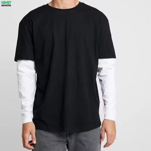 Double <b>Layer</b> Sleeve Shirt Men Heavyweight Cotton Crewneck Mock Long Sleeve <b>Top</b> Plain Casual Streetwear Clothing - Product Image 2