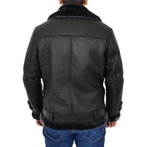 Chaqueta de Aviador de Piel de Oveja de Alta Calidad, Negra, Resistente al Viento, Gruesa, Ecológica, la Más Vendida para Hombre - Product Image 6