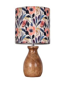 Floral Print Contemporary Table <b>Lamp</b> <b>Wooden</b> Base <b>Bedside</b> Tabletop <b>Lamp</b> Warm Light Bedroom Decor - Product Image 4