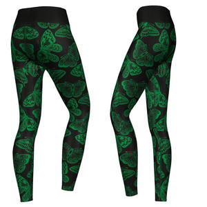 Women's <b>High</b> <b>Waist</b> Full Length <b>Leggings</b> Green Butterfly Print Stretch Knitted Spandex Polyester Sporty Invisible Pocket Seamless - Product Image 2