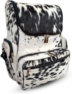 Mochila de cuero de vaca con estampado animal, 15 pulgadas, múltiples bolsillos, mochila unisex con respaldo suave - Product Image 5