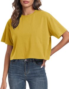 T-shirt court personnalisé pour femme à manches courtes 100 % coton, coupe ample, style décontracté, col ras du cou, streetwear, séchage rapide, haut tendance, personnalisable - Product Image 1