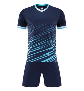 Ensemble de maillot de football pour homme à col en V, manches courtes, bleu rayé, polyester respirant, vêtements de sport d'été - Product Image 6