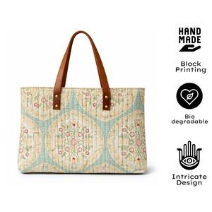 กระเป๋าผ้าแคนวาสพิมพ์ลายด้วยมือจากเมืองชัยปุระ  มีหลายช่องใส่ของ ทนทาน ใช้งานได้หลากหลาย เป็นมิตรกับสิ่งแวดล้อม ลายโบฮีเมียน - Product Image 3