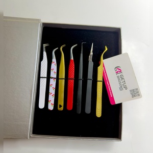 Ensemble de pinces à cils anti-magnétiques en acier inoxydable personnalisées, 90/45/Courbe/Isolation, pointe lisse 10 mm, poignées colorées - Product Image 2
