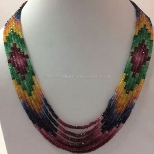 3mm 4mm Natural Multi Precious <b>Ruby</b> Emerald Sapphire Faceted Rondelle Stone Beaded <b>Necklace</b> AAA Grade Handmade India IGI 2026 - Product Image 1
