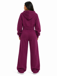 Sudadera con capucha para mujer con bolsillo en el pecho, cremallera frontal completa, corte holgado, pantalones palazzo con ribete recto, chándal Y2K, chenilla personalizada - Product Image 2