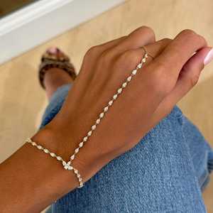 สร้อยข้อมือเพชรทรงลูกแพร์เพาะเลี้ยงในห้องปฏิบัติการ ทองคำแท้ 14K 18K ปรับขนาดได้ ความยาว 6-7 นิ้ว พร้อมสายรัดนิ้ว เครื่องประดับชั้นดี ขายส่ง - Product Image 6