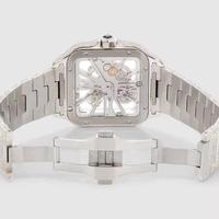 Montre de luxe octogonale en diamant, boîtier en or blanc, mouvement mécanique, affichage analogique avec chiffres romains, fermoir déployant, montre unisexe