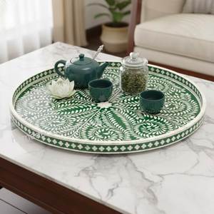 Manufacturer Handcrafted Bone Inlay Serving <b>Tray</b> with Black & White Floral Pattern Used for Table Top Decoration and Serving - Product Image 5