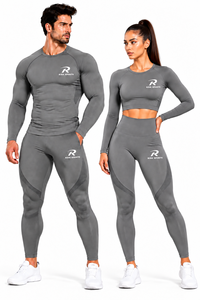 Risk Sports Women Solid Grey Long Sleeve Crop <b>Top</b> <b>and</b> Nylon/Cotton <b>Leggings</b> 2 Piece Yoga Set - Product Image 5