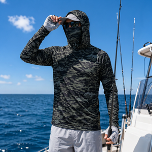 Sudadera ligera de pesca de marca privada con máscara, camisa elástica con protección facial para pescadores, sudadera para mayoristas - Product Image 3