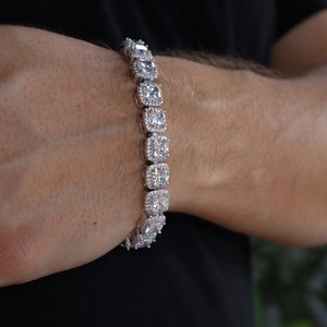 Luxury Round Cut Halo VVS Moissanite Tennis Bracelet <b>Silver</b> Iced Out Bracelet <b>for</b> Women <b>Men</b> Custom Jewelry - Product Image 3