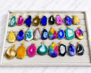 Pendentif en tranche d'agate naturelle plaqué or, cristal géode pour la fabrication de bijoux, breloques de collier DIY - Product Image 2