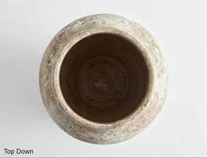 Vintage Hand Carved <b>Ceramic</b> Terracotta Rustic Elliptical Tabletop Flower <b>Vase</b> White Vessel for Home Garden Hotel Decor - Product Image 2
