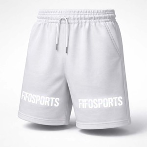 กางเกงขาสั้นผ้าฟลีซสีขาวสำหรับผู้ชาย สกรีนโลโก้ได้ สายรัดเอวแบบปรับได้ สไตล์ลำลอง สตรีทแวร์ กางเกงขาสั้นสำหรับฤดูร้อน - Product Image 1