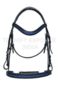 Brida de Cuero Negra Personalizada con Cristales Azules Brillantes, Cabezalera Acolchada, Correa Nasal, Cómoda y Duradera, para Equitación - Product Image 6