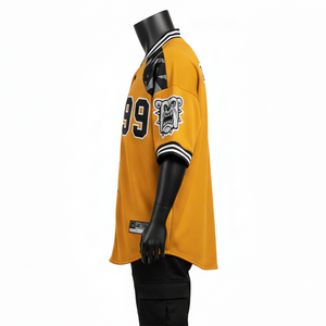 Camiseta 100% algodón para hombre, corte holgado, estampada, estilo deportivo, tipo jersey de béisbol, transpirable, con paneles de malla de poliéster y parche bordado. - Product Image 3