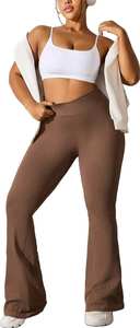 Women's & Men's Solid High-Waisted Yoga Active Wear Flare Leggings Quick Dry Spandex/Nylon <b>Material</b> Custom Logo Option - Product Image 4