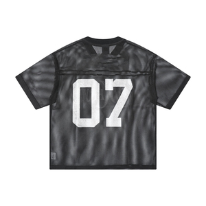 เสื้อเจอร์ซีย์ตาข่ายทรงบ็อกซี่แบบสั่งทำพิเศษ คุณภาพสูง เสื้อเจอร์ซีย์ฟุตบอลแบบครอปตาข่ายสีดำเรียบแบบสั่งทำ เสื้อเจอร์ซีย์ตาข่ายคุณภาพพรีเมียม - Product Image 1