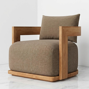 Juego de Sofás de Madera de Teca Sólida Estilo Japandi, Sofá Curvo Moderno Tapizado, Sillón, Mesa de Centro, Muebles para Sala de Estar de Fábrica - Product Image 4