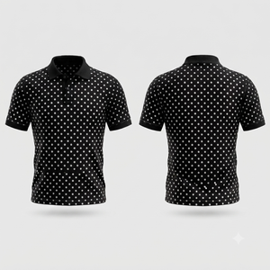 เสื้อโปโลชายสีดำลายจุด แขนสั้น ผ้าฝ้ายอ๊อกซ์ฟอร์ด สไตล์ลำลอง ระบายอากาศได้ดี ทรงปกติ พิมพ์ลาย - Product Image 1