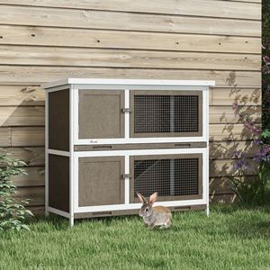 Casetta per Conigli Durevole Marrone da Interno/Esterno, Grande Gabbia in Legno con Rampa per Animali di Taglia Media, Ideale per l'Allevamento di Gatti - Product Image 2