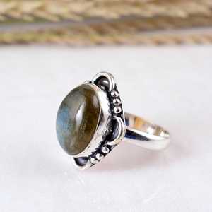 925 Sterling Silver Blue <b>Labradorite</b> Bezel Setting Handmade Vintage Boho Wedding Statement Gemstone <b>Ring</b> Jewelry Unisex - Product Image 3