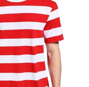 T-shirt décontracté à manches courtes et col rond pour homme, tricoté, coupe régulière, avec logo frontal rayé rouge et blanc, éco-responsable - Product Image 5