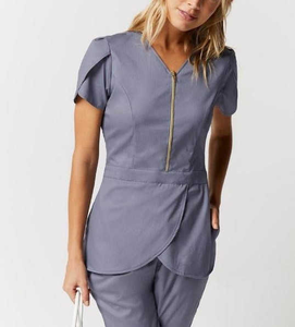 Hospital Casual Wear Women Accessories Stylish Nurse Short Sleeve Custom Logo <b>Scrub</b> Suit Stretchy Salon Spa Uniform Cotton - Product Image 2